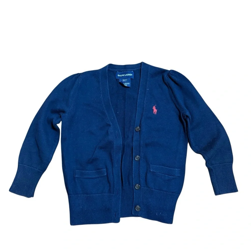 Ralph Lauren Girls Navy Blue Long Sleeve Knit Supima Cotton Cardigan Size 2T